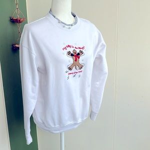 Vintage 90s Y2K Kitschy Snow Angel Dog Grandma White and Red Sweater Sweatshirt